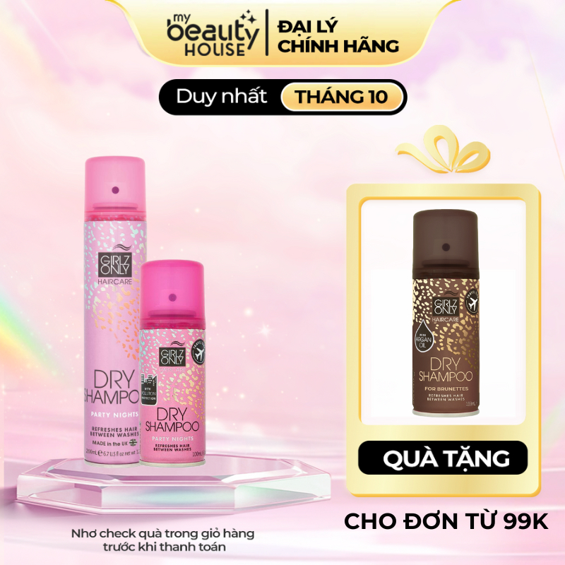 Combo 2 Dầu Gội Khô Girlz Only Dry Shampoo Party Nights Fullsize 200ml + Travel Size 100ml