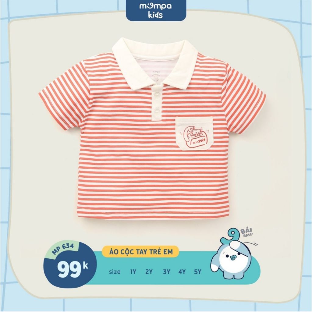 Áo polo cho bé Mompa từ 1-5 tuổi cộc tay vải Cotton Actif co giãn mềm mại thoáng mát 634