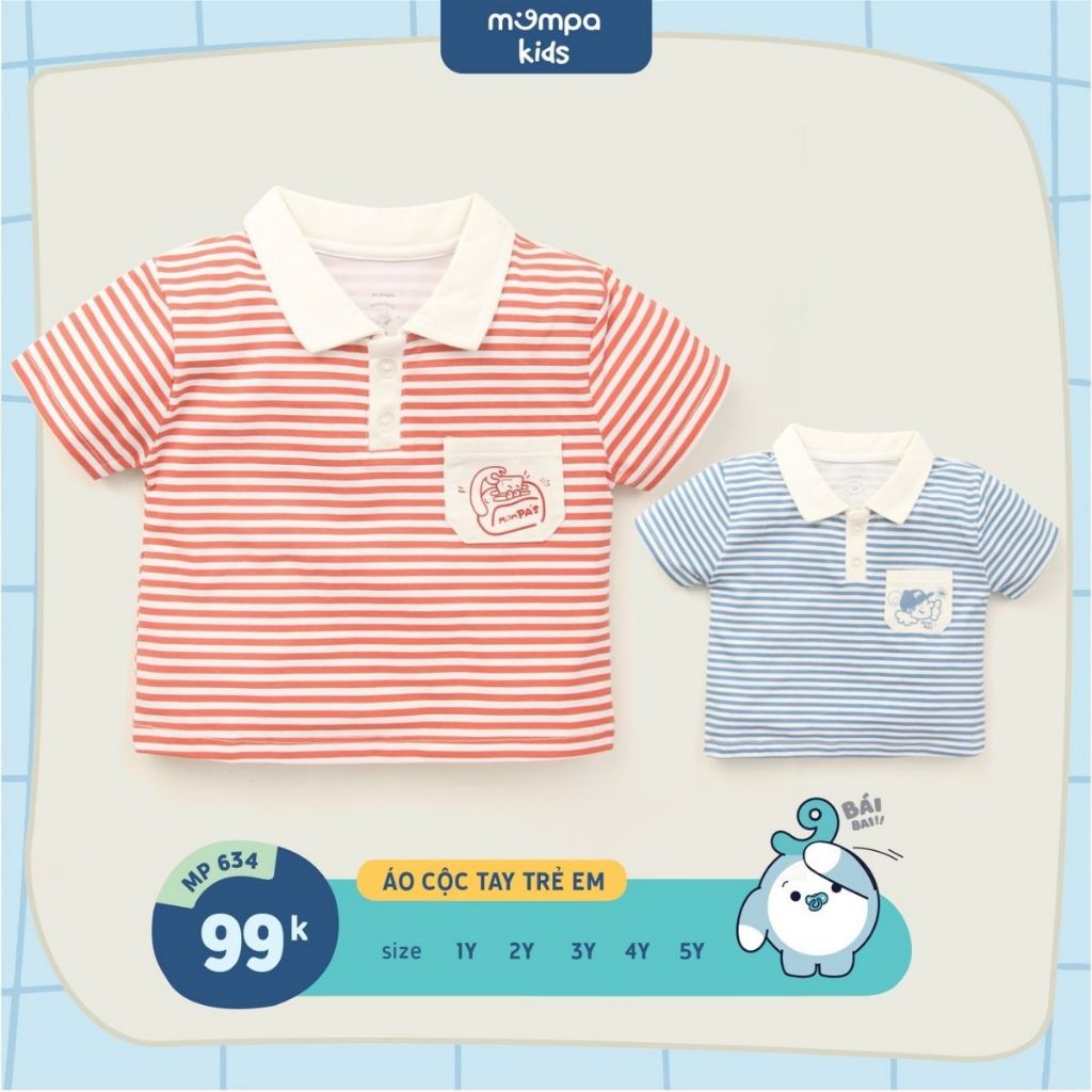 Áo polo cho bé Mompa từ 1-5 tuổi cộc tay vải Cotton Actif co giãn mềm mại thoáng mát 634