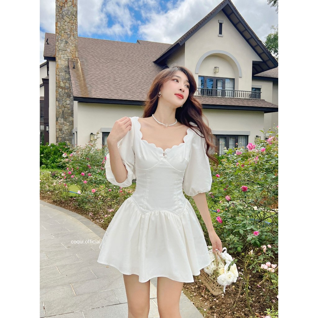 COQUI- váy trắng linen tiểu thư VIVIAN DRESS