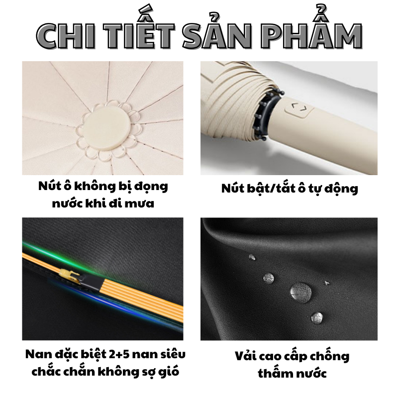 Ô Che Mưa Cao Cấp Qin 84 Nan Chống Lật Tuyệt Đối Kích Thước 120CM