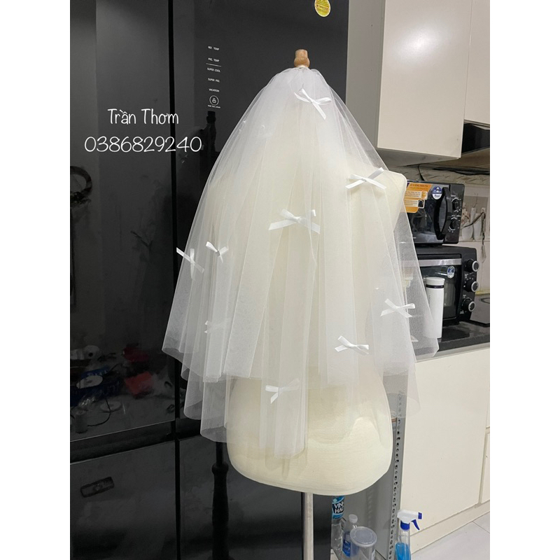 Lúp voan cô dâu đính nơ nhí xinh xắn TH15