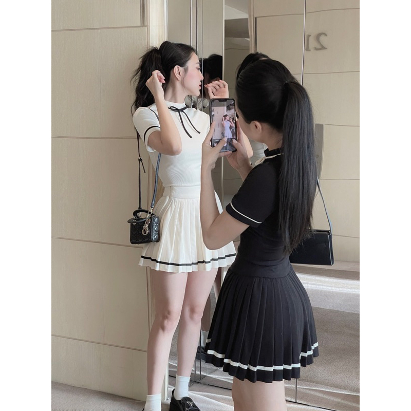 👚 SET ÁO VIỀN NƠ + VÁY XOÈ