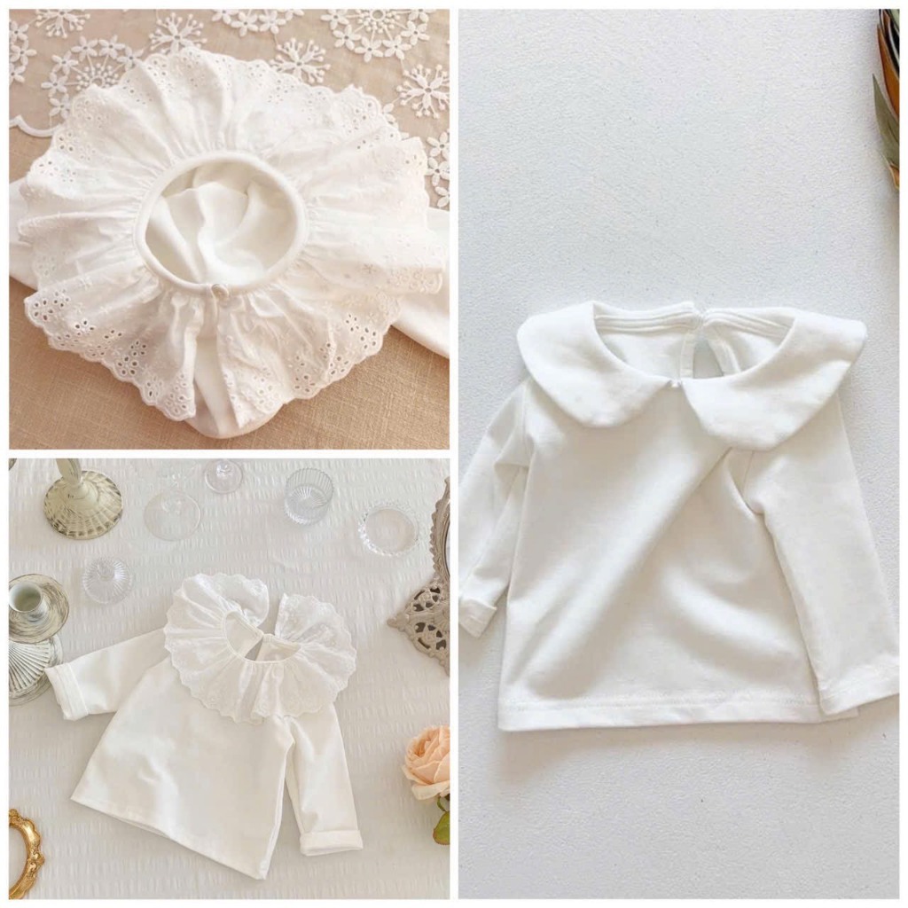 COMBO 2 ÁO TRẮNG DÀI TAY BASIC TRẺ EM VNXK