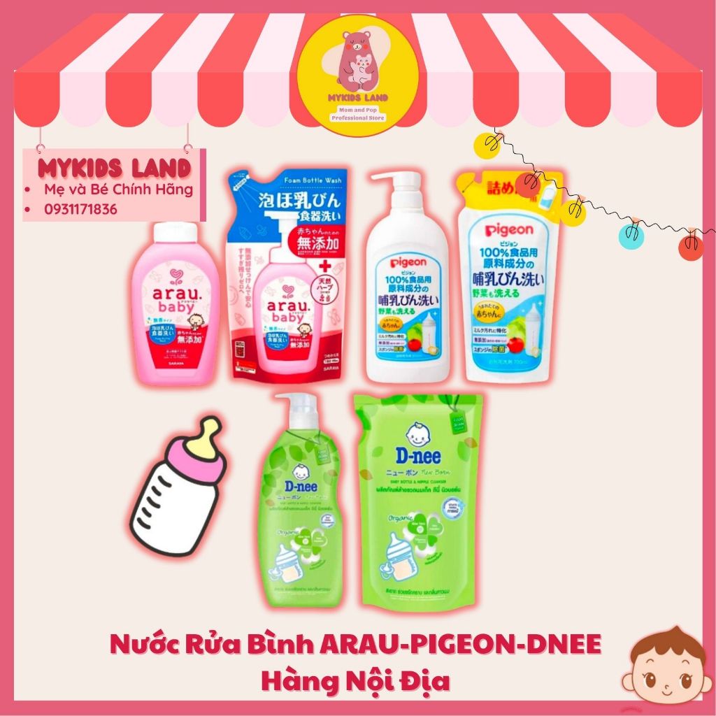 Nước Rửa Bình Sữa Dạng Chai / Túi Cho Bé PIGEON / ARAU BABY Nội địa Nhật Bản / DNEE Thái Organic