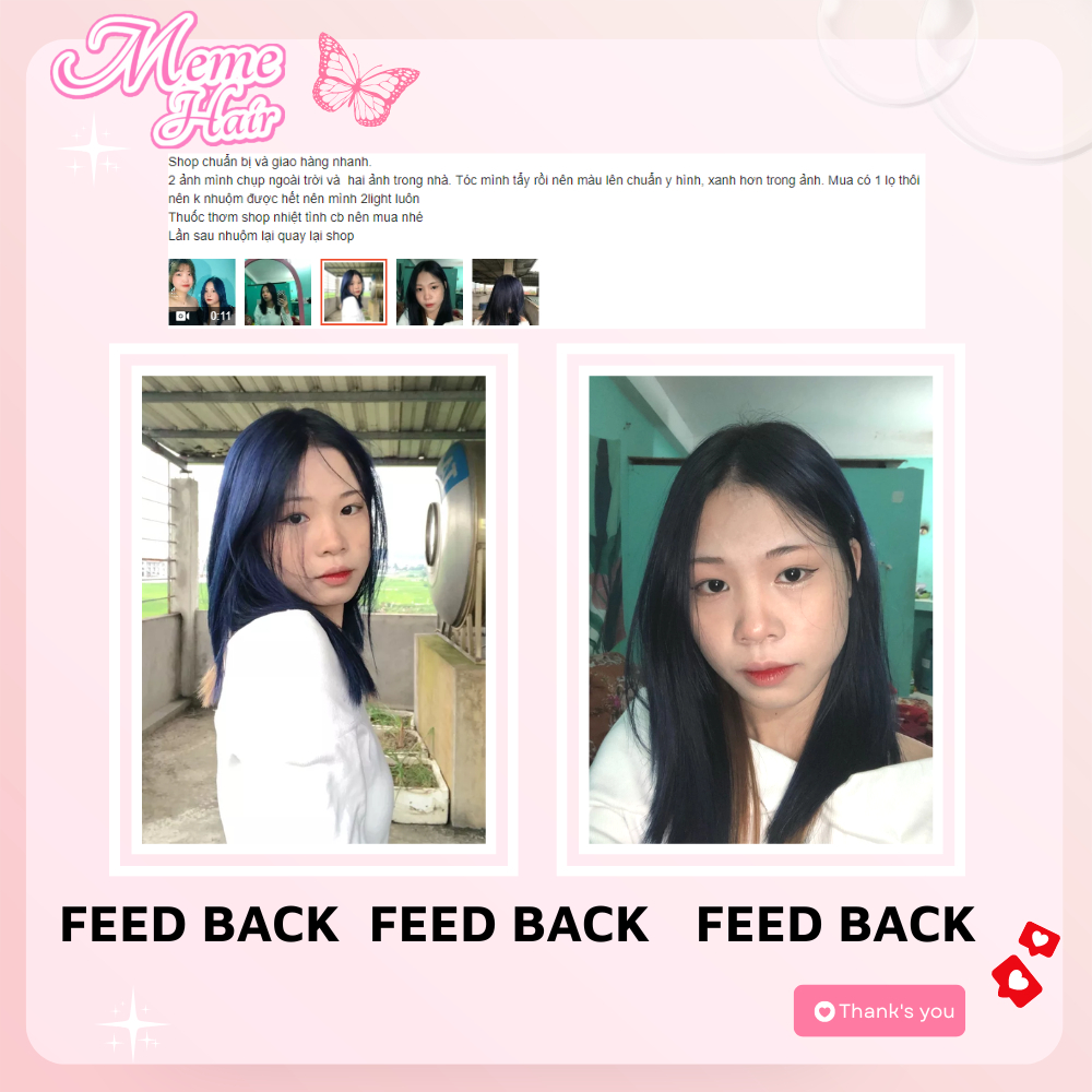 Thuốc nhuộm tóc màu xanh dương đen khói , tặng kèm oxy trợ dưỡng và bao tay