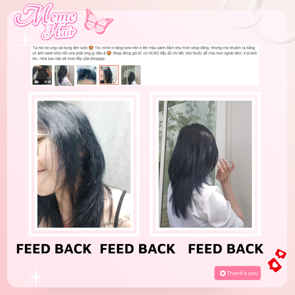 Thuốc nhuộm tóc màu xanh dương đen khói , tặng kèm oxy trợ dưỡng và bao tay