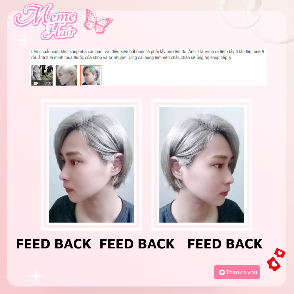 Thuốc nhuộm tóc màu xám khói , tặng kèm oxy trợ dưỡng và bao tay