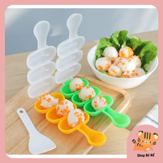 (Ảnh thật tự chụp) Bộ khuôn lắc cơm  tạo hình cơm nắm cho bé ăn dặm kèm thìa Shobeho