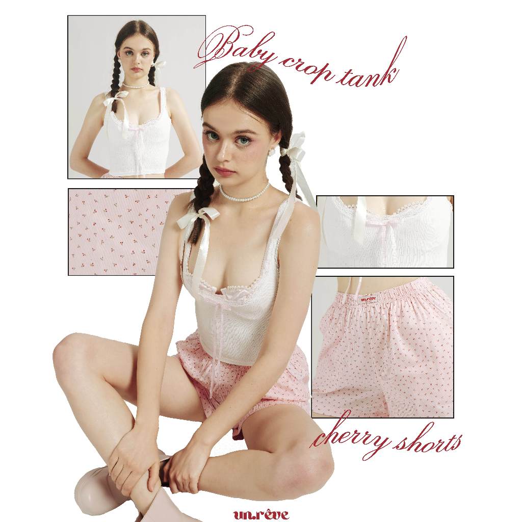 UNRÊVE ÁONHÍ Áo Croptop Ba Lỗ Trắng Viền Ren Short Tank Top Đồ Mặc Nhà Cotton Cao Cấp Đồ Ngủ Thời Trang