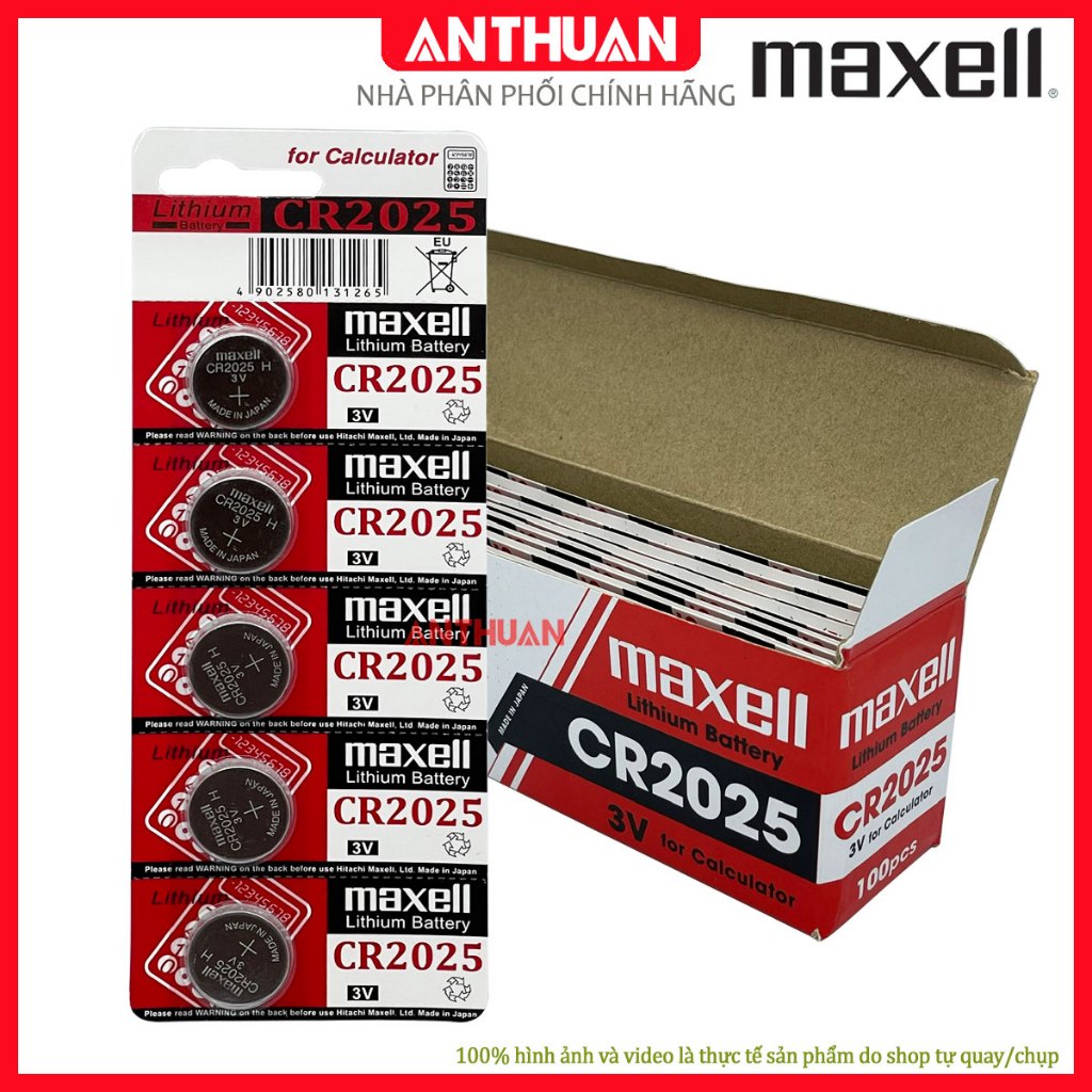 Pin Lithium 3V CR2025 Maxell. Pin cúc áo dùng cho remote, máy tính, smartkey, khóa điện tử, điều khiển, đồng hồ, cân điệ