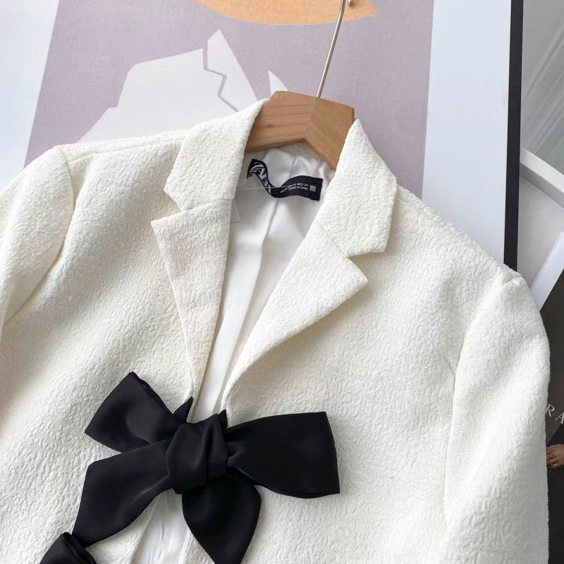 Áo Khoác Vest Dạ Nữ Ngắn Đính Nơ Siêu Xinh