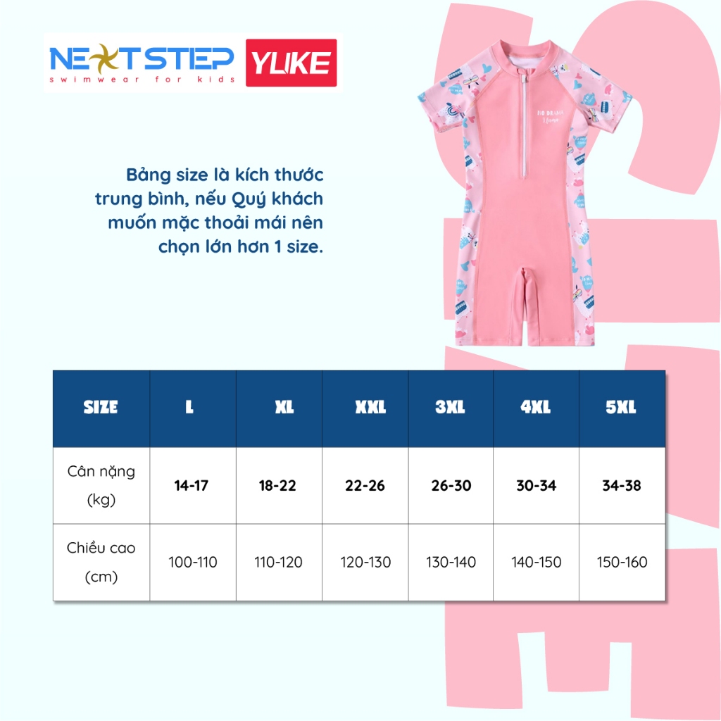 Đồ bơi bé gái liền thân tay ngắn YUKE vải mềm mại co dãn 4 chiều có size cho bé đến 35kg 10 tuổi