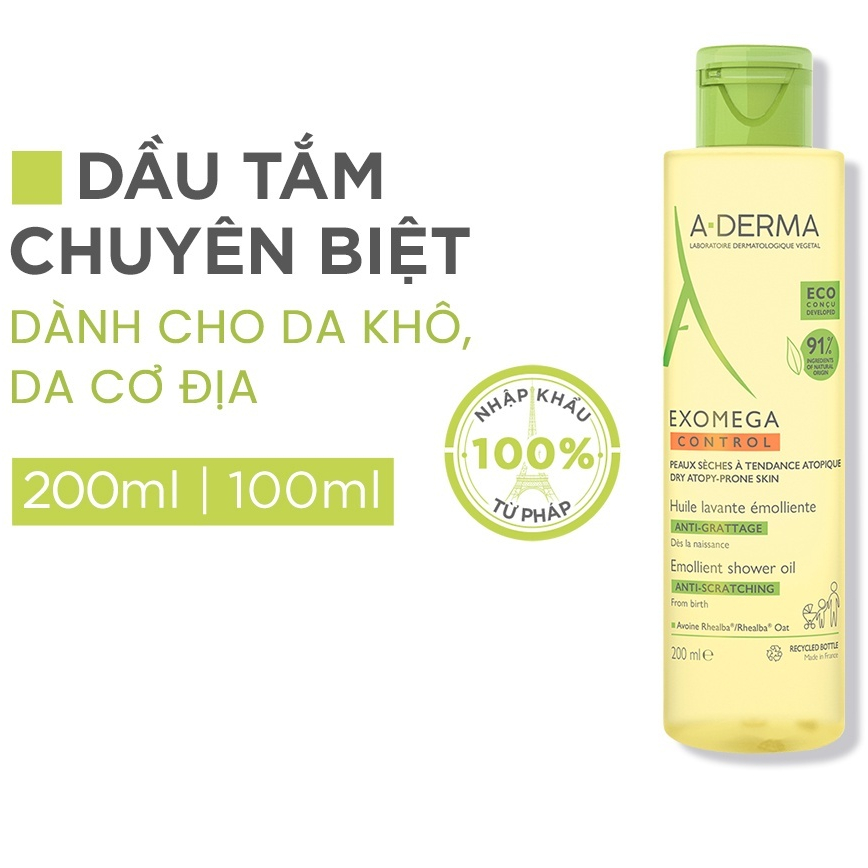 Dầu tắm dành cho da khô, da cơ địa A-Derma Exomega Control Shower Oil 200ML