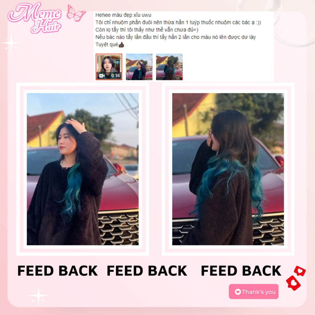 Thuốc nhuộm tóc màu Xanh Tiên cá , tặng kèm oxy trợ dưỡng và bao tay