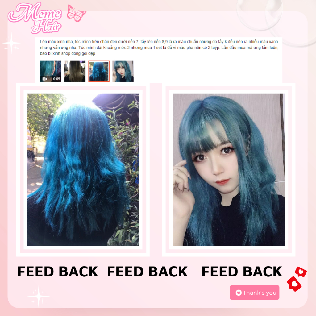 Thuốc nhuộm tóc màu Xanh Tiên cá , tặng kèm oxy trợ dưỡng và bao tay