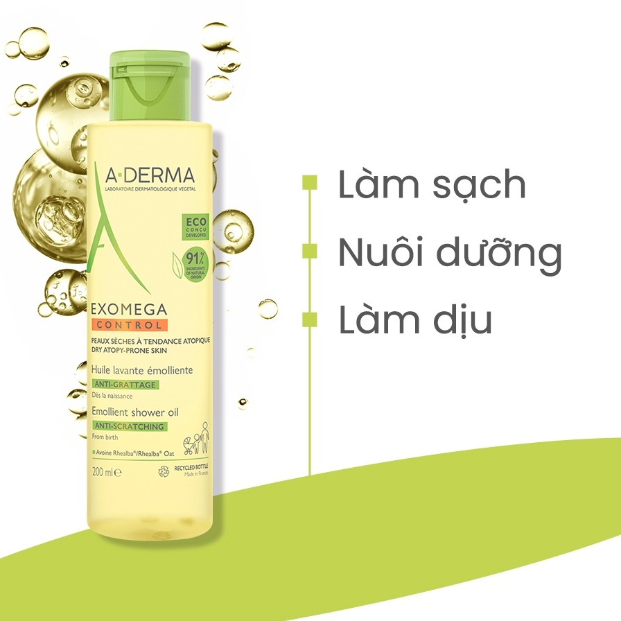 Dầu tắm dành cho da khô, da cơ địa A-Derma Exomega Control Shower Oil 200ML