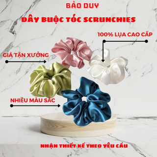  Dây buộc tóc Scrunchies handmade chất lụa phi bóng mềm mịn, dây cột tóc vải dễ thương cho nữ