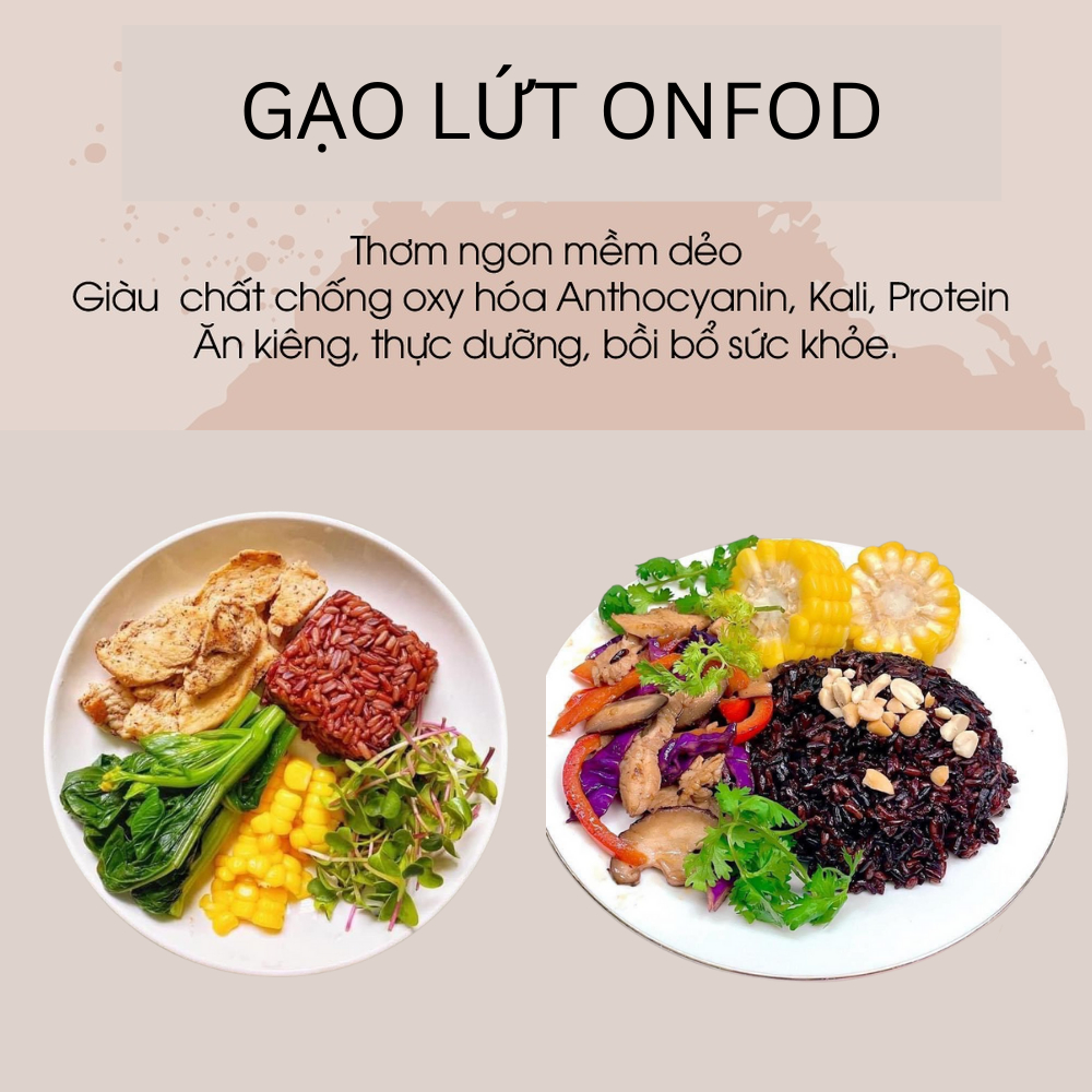 Gạo lứt đen dẻo điện biên organic ONFOD dành cho người giảm cân, thực dưỡng, ăn kiêng, tiểu đường, béo phì 500g 1kg