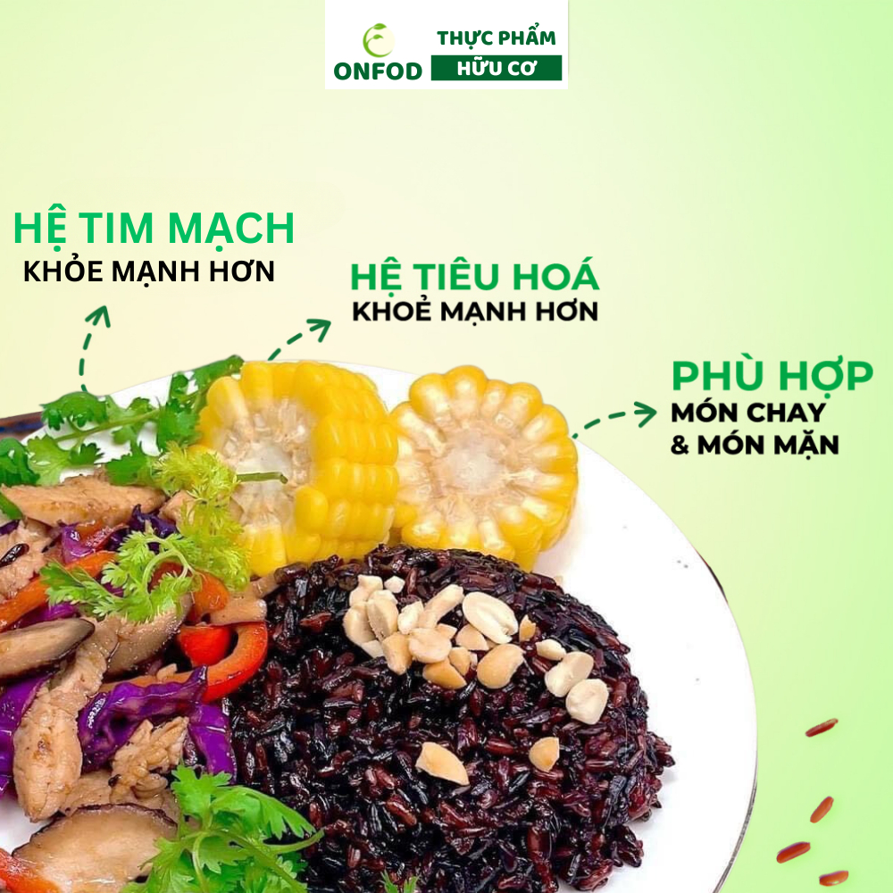 Gạo lứt đen dẻo điện biên organic ONFOD dành cho người giảm cân, thực dưỡng, ăn kiêng, tiểu đường, béo phì 500g 1kg