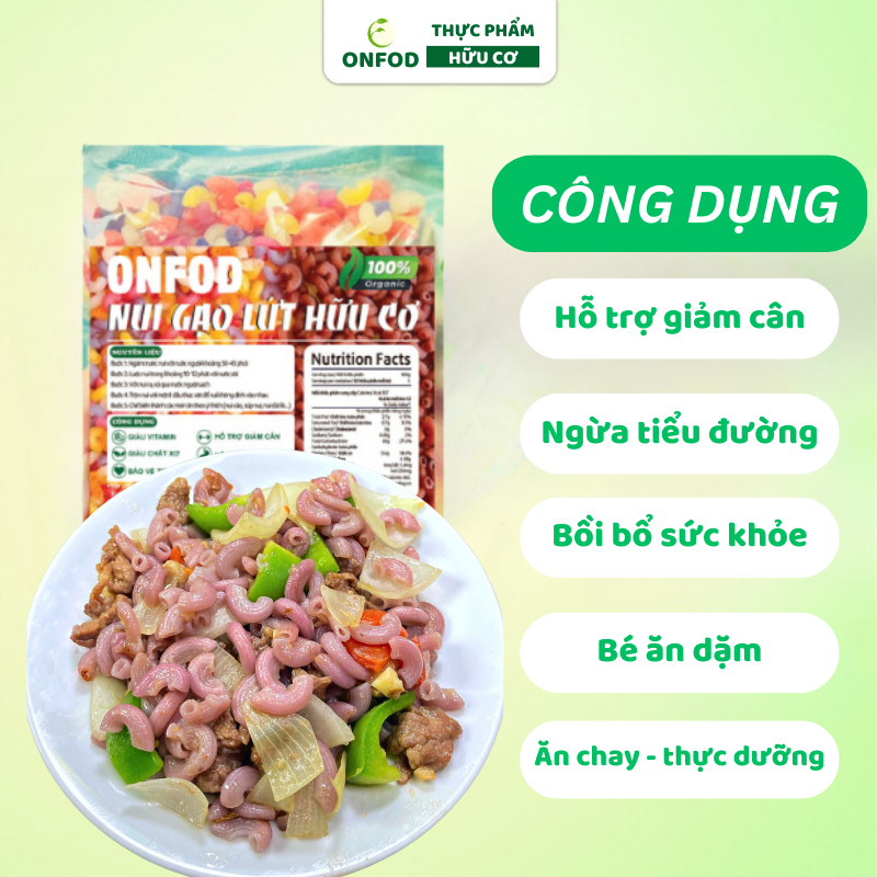 Nui gạo lứt rau củ hữu cơ ONFOD giảm cân ăn dặm thực dưỡng eat clean cho người tiểu đường, gym, mẹ bầu, yoga 500g