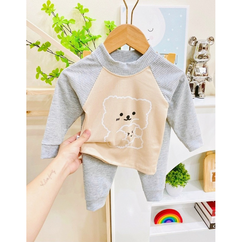 Bộ dài tay Minky Tăm gân Hoạ Tiết Phối Tay Cho Bé trai bé gái