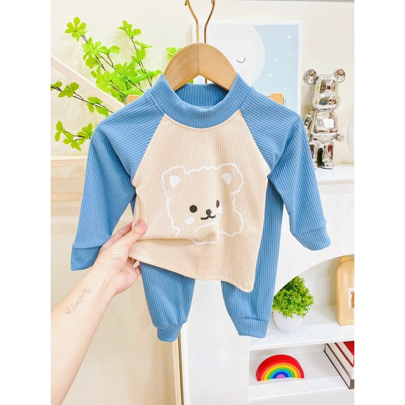 Bộ dài tay Minky Tăm gân Hoạ Tiết Phối Tay Cho Bé trai bé gái