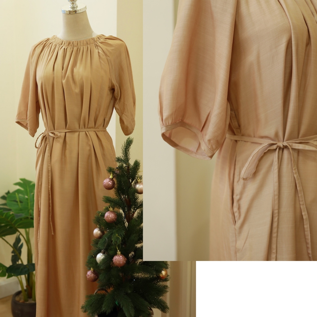 Đầm xoè dài thắt eo váy dáng suông cổ tròn nhún nhẹ nhàng, thanh lịch phù hợp công sở, đi chơi- đầm thiết kế too