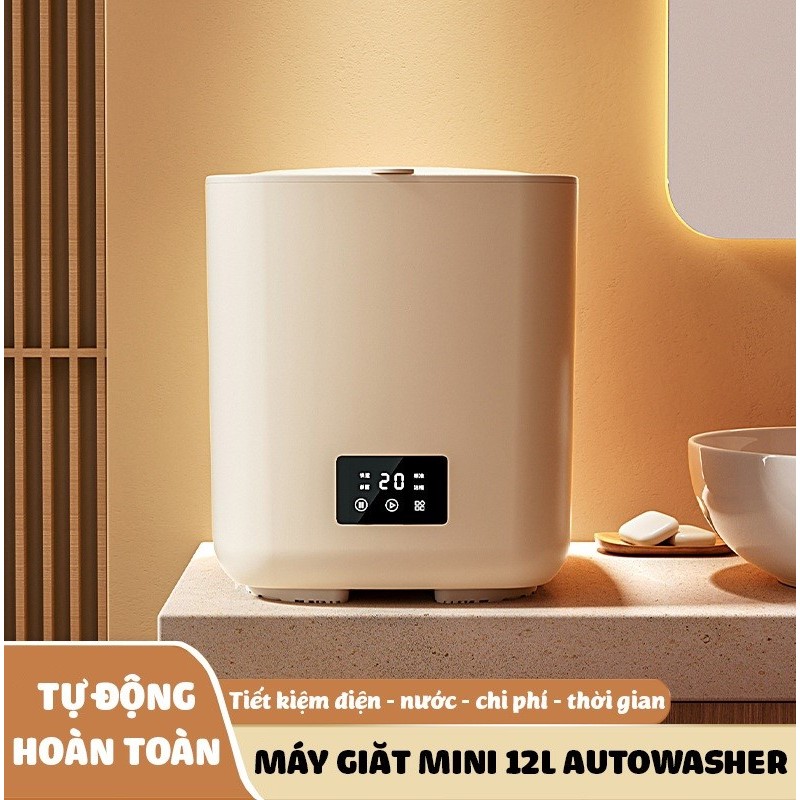 Máy giặt mini 12l tự động hoàn toàn AutoWasher giặt đồ trắng đồ lót đồ mỏng đồ cho bé