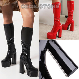 Boot da dưới gối dài 38cm gót trụ 14cm da mềm không khoá kéo