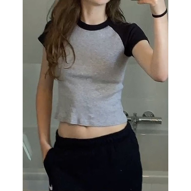 Áo thun form ôm tay phối babytee raplan ragplan