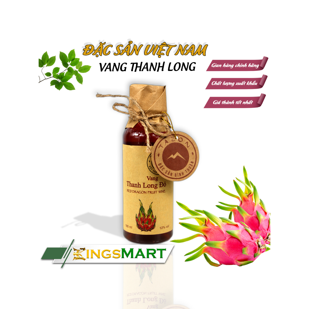 Vang Thanh Long Đỏ - Thương hiệu Tazon Hàm Đức - Đặc sản Bình Thuận - Chai 180ml (10,4% VOL) - Kingsmart