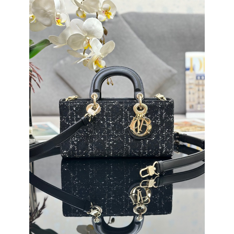 Túi xách Dior Lady D-Lite, Dior D-Joy Limited 2023 Nhập Khẩu Da Bò Nguyên Bản, Vải Tweed Màu Thêu Năm Lưới Phần Cứng Mạ