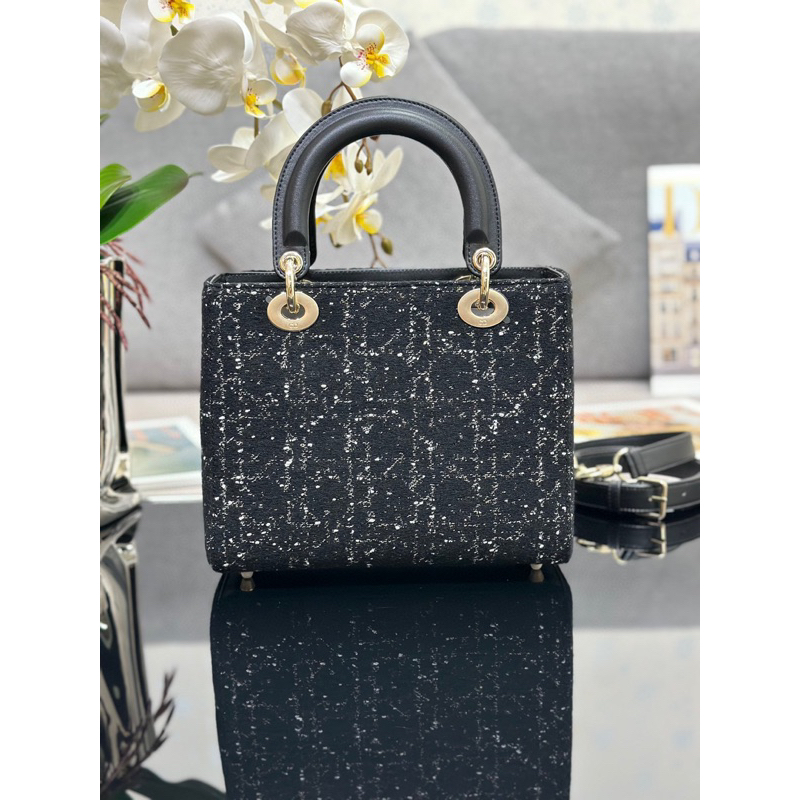 Túi xách Dior Lady D-Lite, Dior D-Joy Limited 2023 Nhập Khẩu Da Bò Nguyên Bản, Vải Tweed Màu Thêu Năm Lưới Phần Cứng Mạ