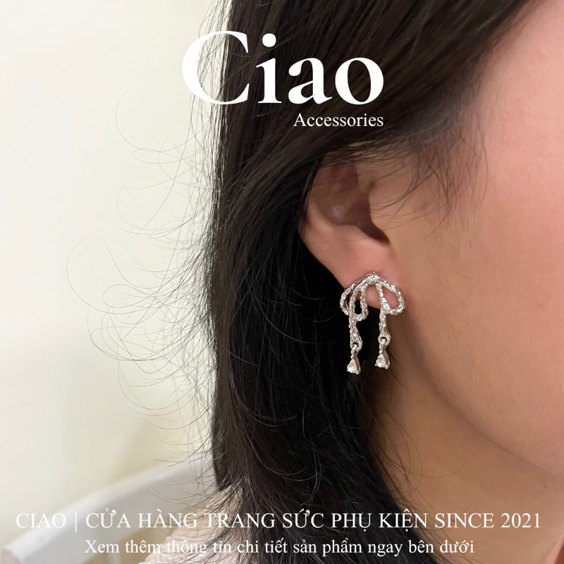 Khuyên tai/ Bông tai mạ bạc S925 thiết kế hình nơ nữ tính Noria Ciao