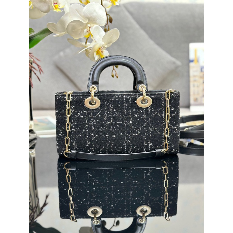 Túi xách Dior Lady D-Lite, Dior D-Joy Limited 2023 Nhập Khẩu Da Bò Nguyên Bản, Vải Tweed Màu Thêu Năm Lưới Phần Cứng Mạ