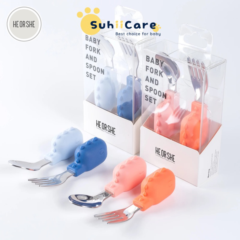 Bộ thìa dĩa/nĩa tập xúc inox hình dễ thương, an toàn cho bé