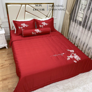Bộ chăn ga gối phi lụa phủ trần bông, Set 5 món chăn ga gối phủ trần bông dày dặn đủ size hàng loại 1