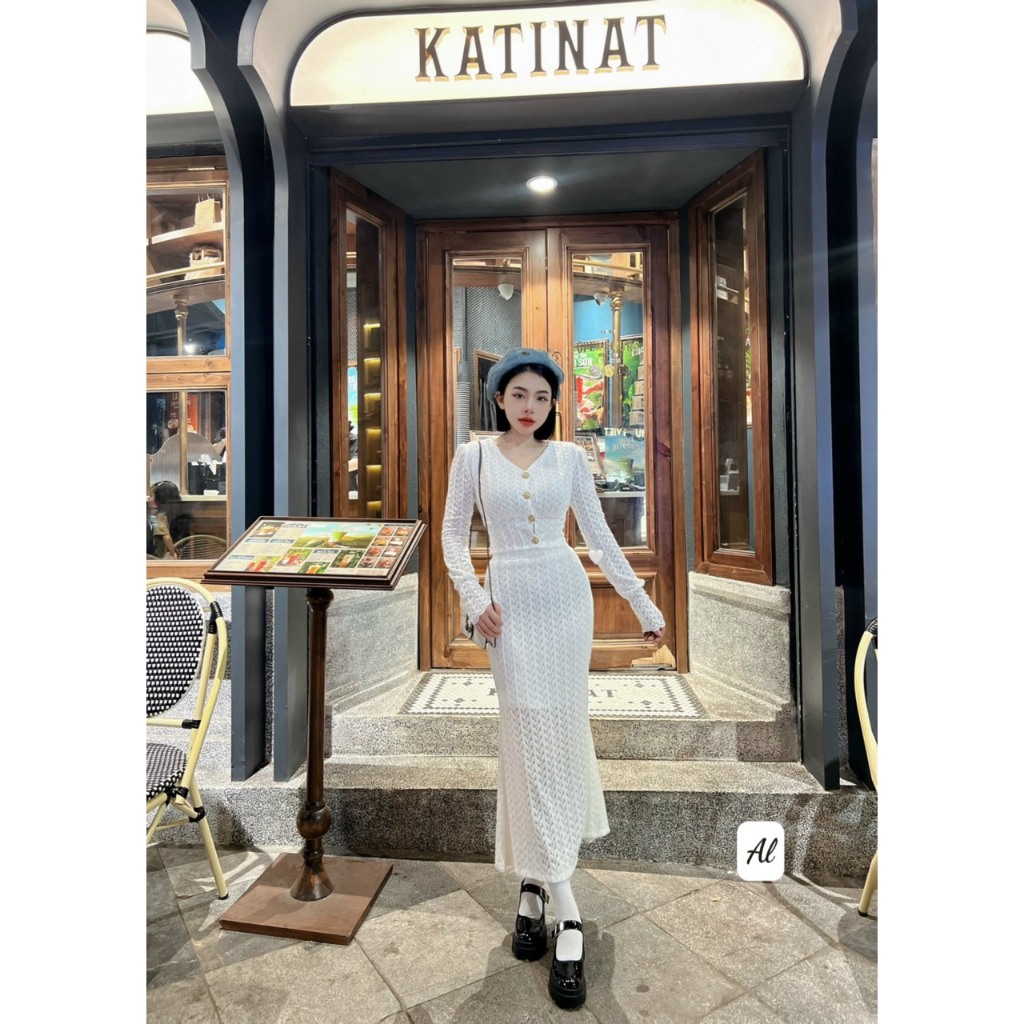 Sét Đầm len lông xù cổ tim tay dài  chân váy  đuôi cá mặc di chơi di tiệc sang chảnh