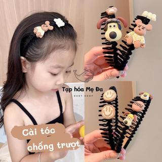 Băng đô/ bờm cài tóc nhung đen chống trượt đính họa tiết hoạt hình phong cách Hàn Quốc đáng yêu cho bé gái không đau tóc