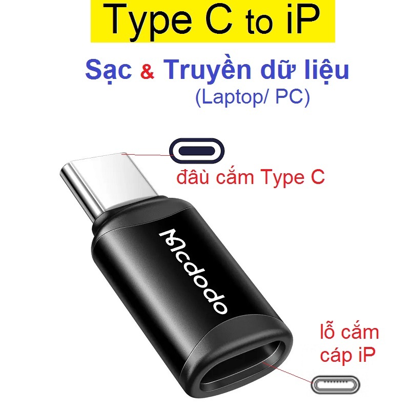 Đầu chuyển đổi Type c to Lighting female Mcdodo OT770 dùng để sạc hoặc truyền dữ liệu
