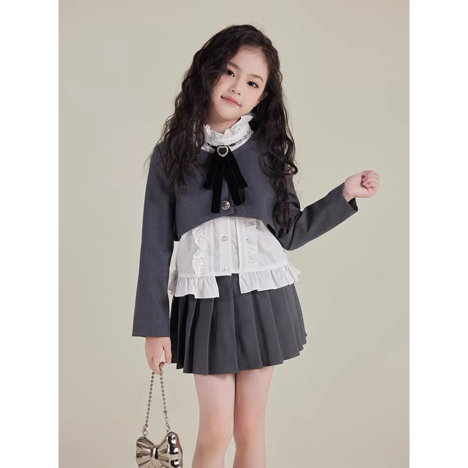 Set thu đông 3 chi tiết tặng kèm nơ thanh lịch cho bé gái Danchau 843