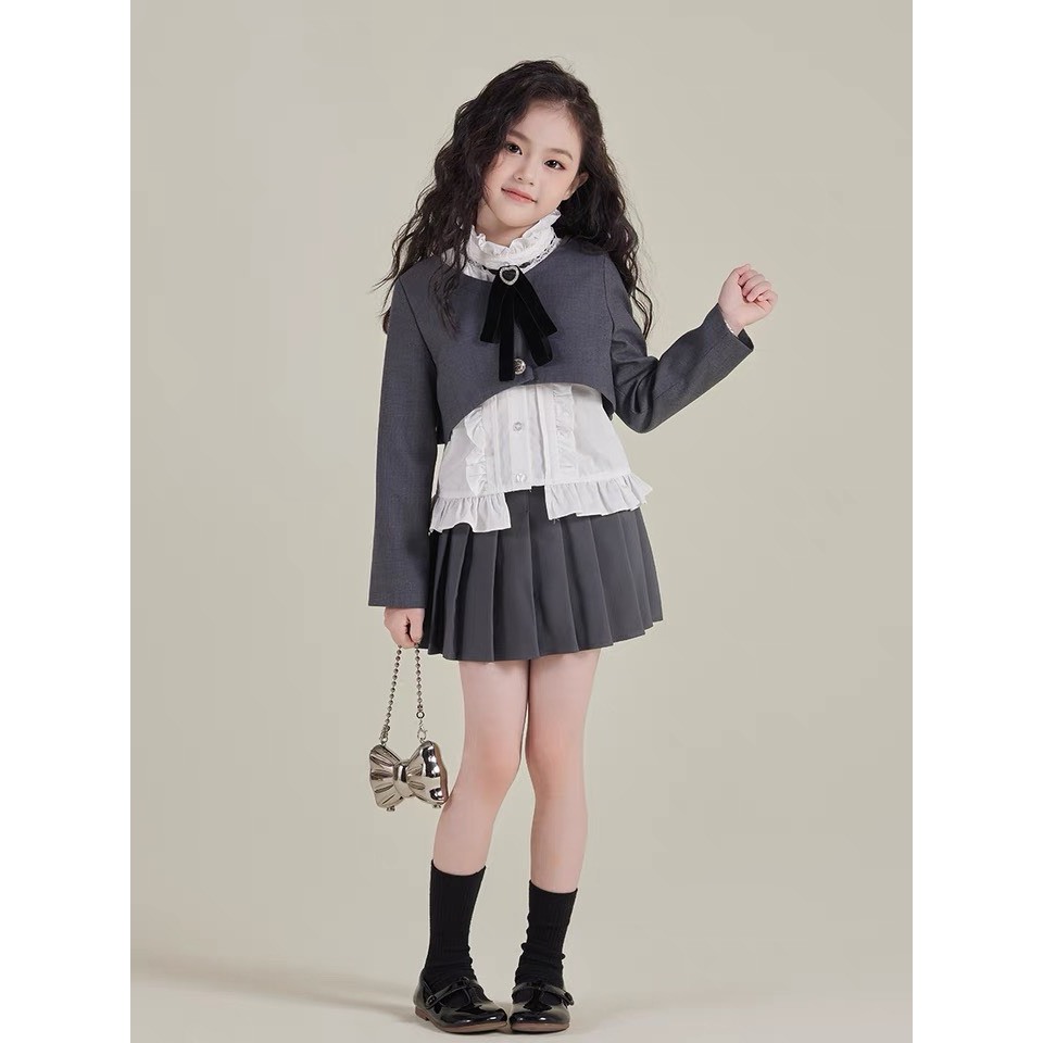 Set thu đông 3 chi tiết tặng kèm nơ thanh lịch cho bé gái Danchau 843