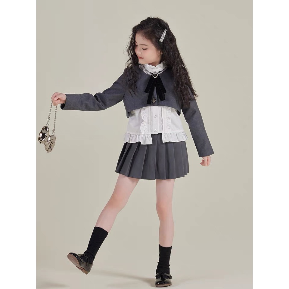 Set thu đông 3 chi tiết tặng kèm nơ thanh lịch cho bé gái Danchau 843