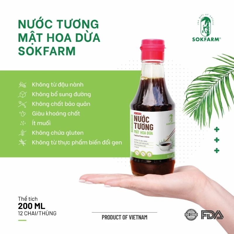 Nước tương mật hoa dừa Sokfarm , không đậu nành, ít muối
