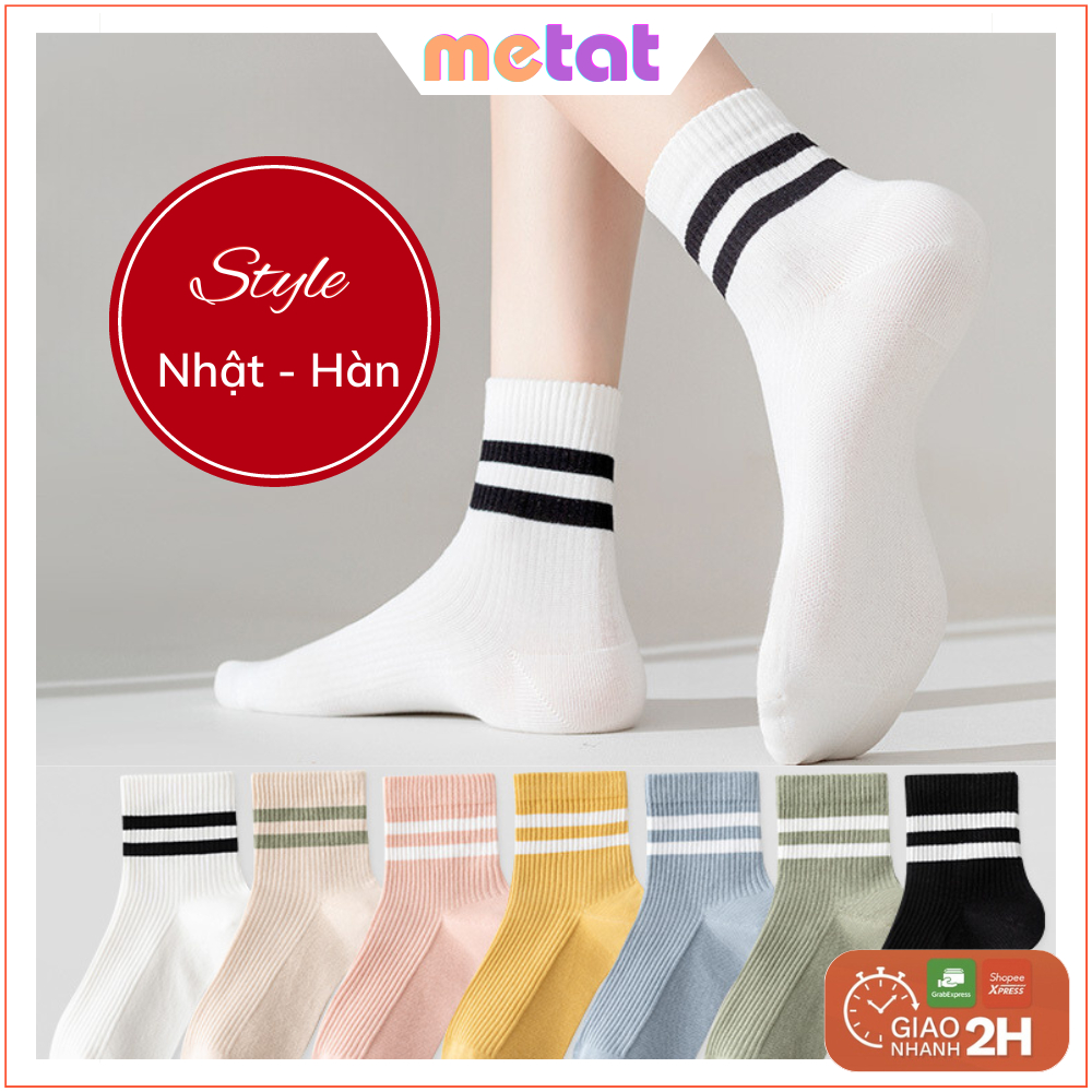 Vớ Cổ Cao Họa Tiết Kẻ Sọc Chất Cotton Dày Dặn, Tất Nữ Cao Cổ Sọc Ngang Phong Cách Nhật Hàn - Mê Tất Official