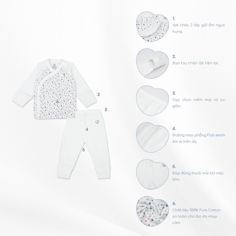 Bubaby Bộ sơ sinh dài tay cài chéo Leafly - Pure Cotton BCT110800