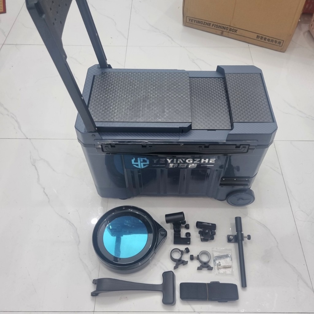 Thùng câu đài nội địa 32L nano siêu bền có bánh xe kèm phụ kiện câu cá