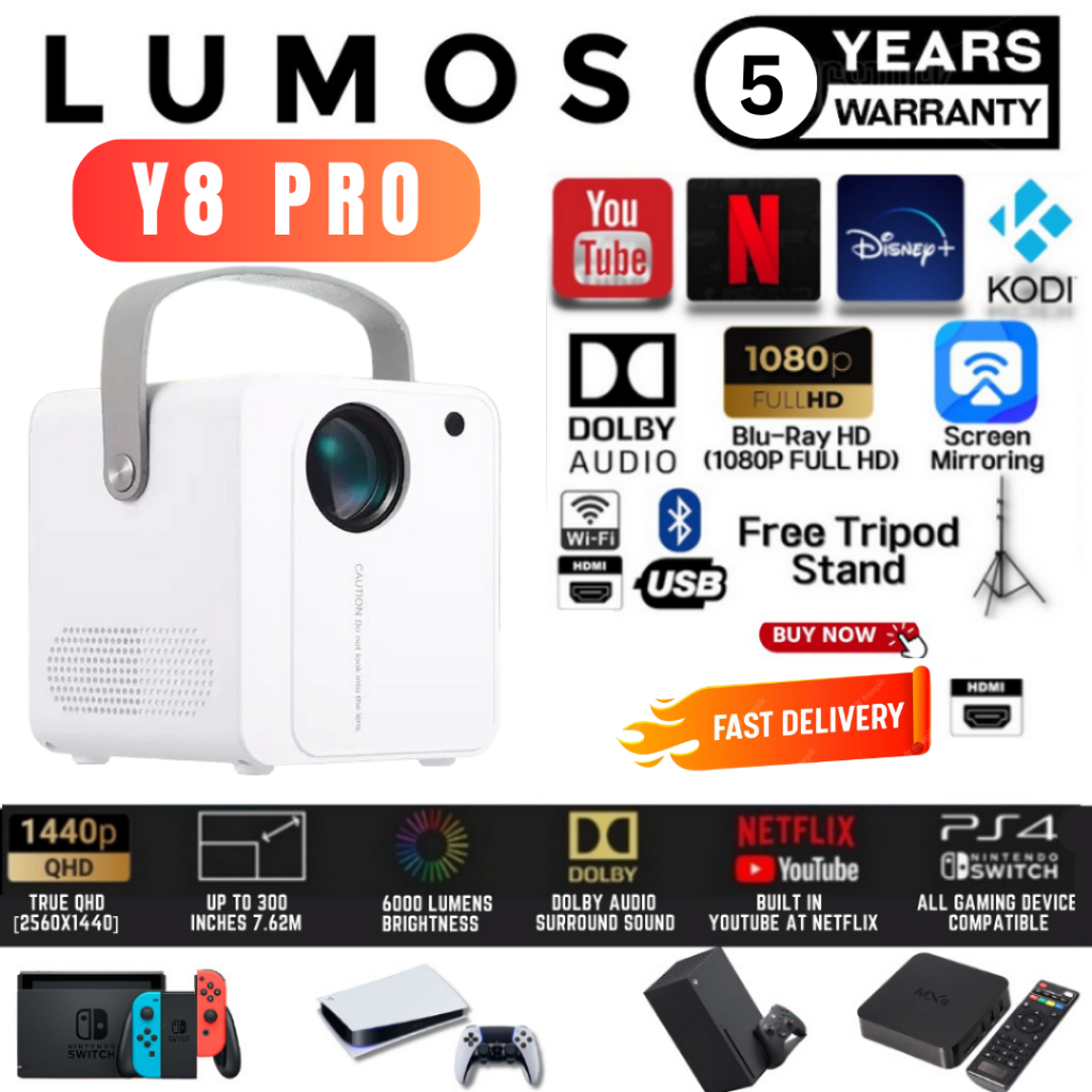Máy Chiếu Phim Mini Tại Nhà Giá Rẻ Y8 Pro Có Thể Kết Nối Điện Thoại BeeMi Chính Hãng