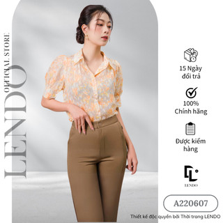 Áo Sơ Mi Công Sở LENDO Hoa Nhí Dáng Suông Rộng Tay Bồng Ngắn Cổ Đức A220607
